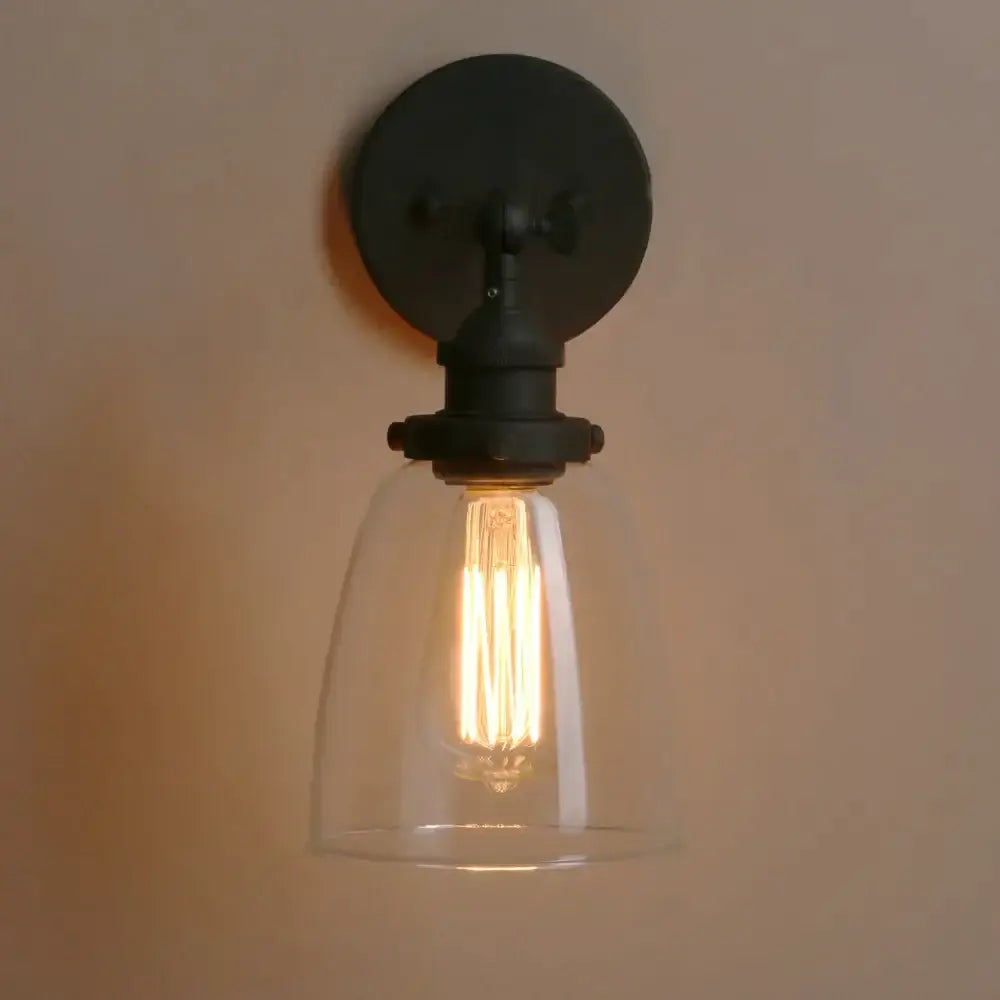 Industrial brushed nickel clear glass wall lamp bedroom sconce