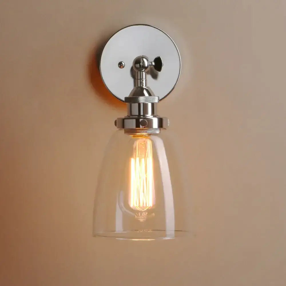 Industrial brushed nickel clear glass wall lamp bedroom sconce
