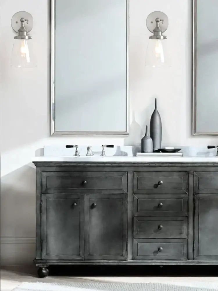 Industrial brushed nickel clear glass wall lamp bedroom sconce