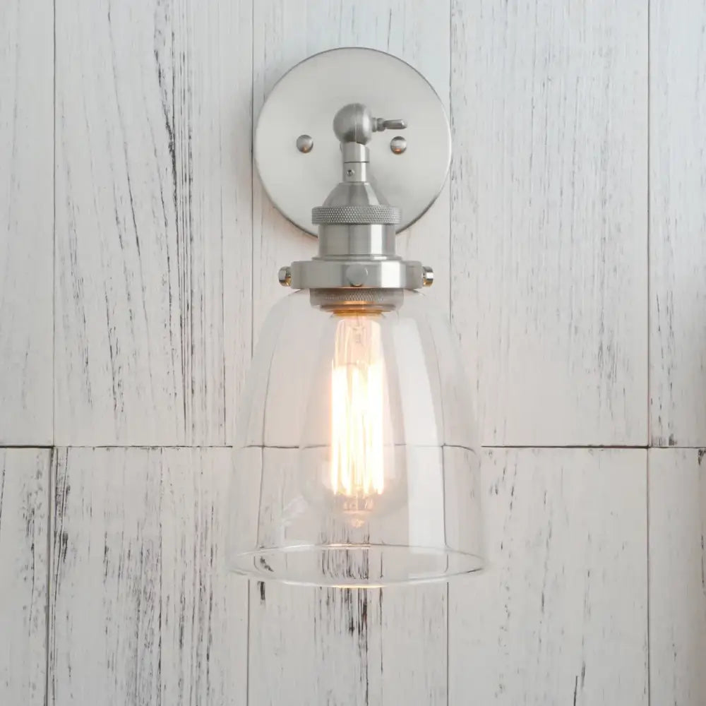 Industrial brushed nickel clear glass wall lamp bedroom sconce