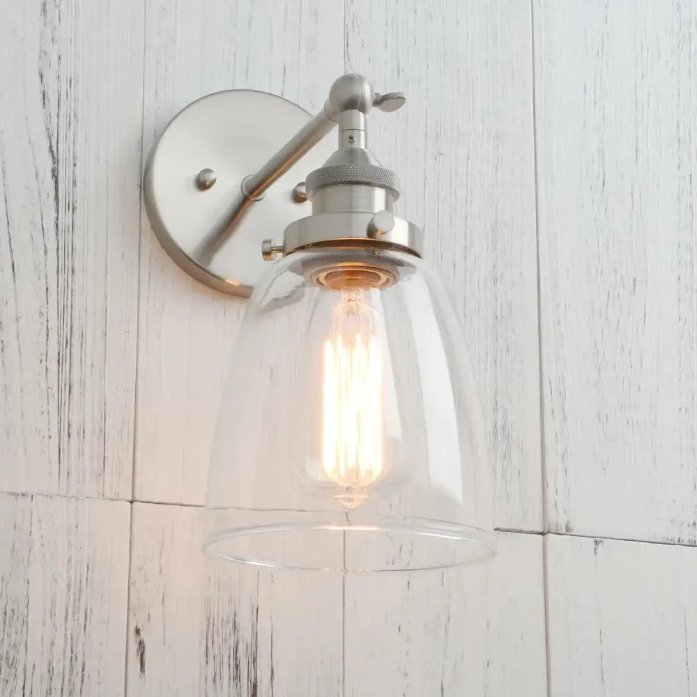 Industrial brushed nickel clear glass wall lamp bedroom sconce