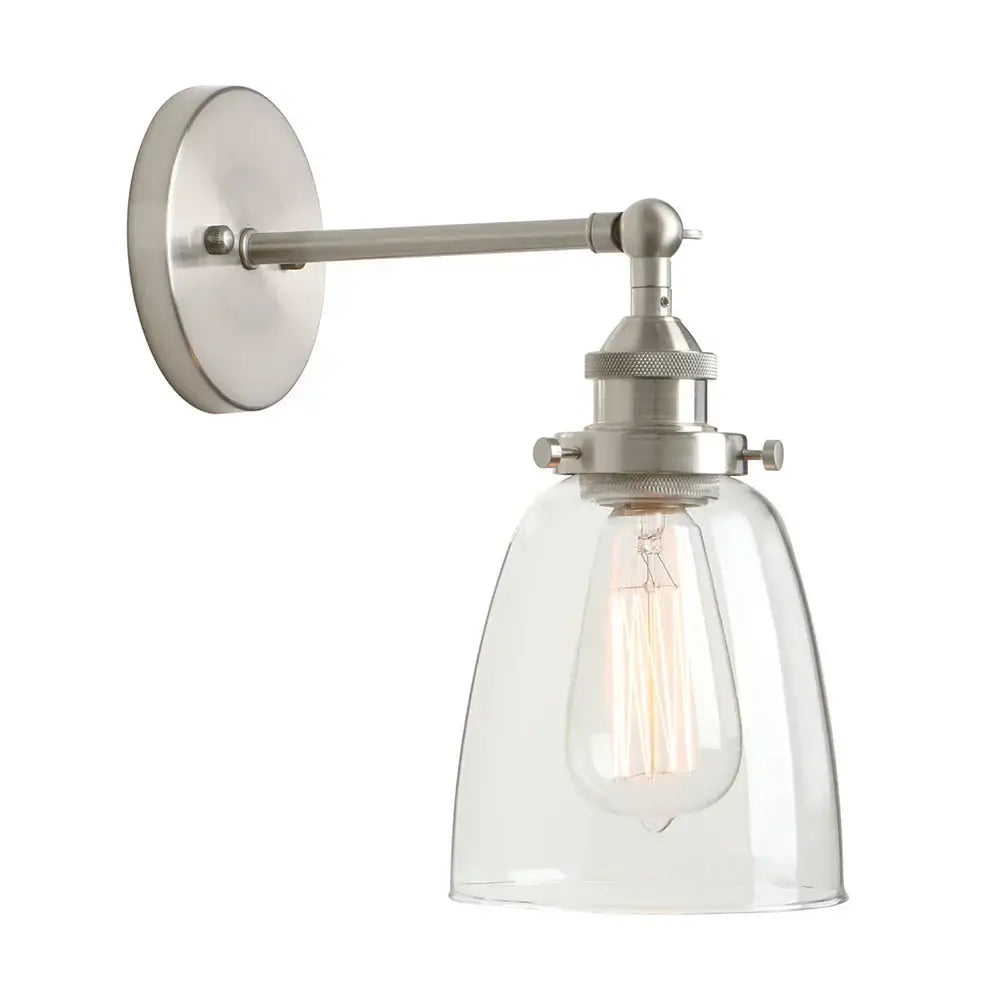 Industrial brushed nickel clear glass wall lamp bedroom sconce