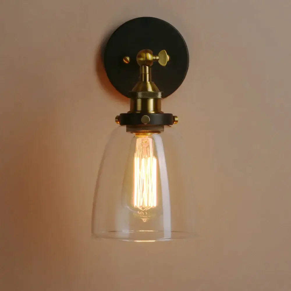 Industrial brushed nickel clear glass wall lamp bedroom sconce