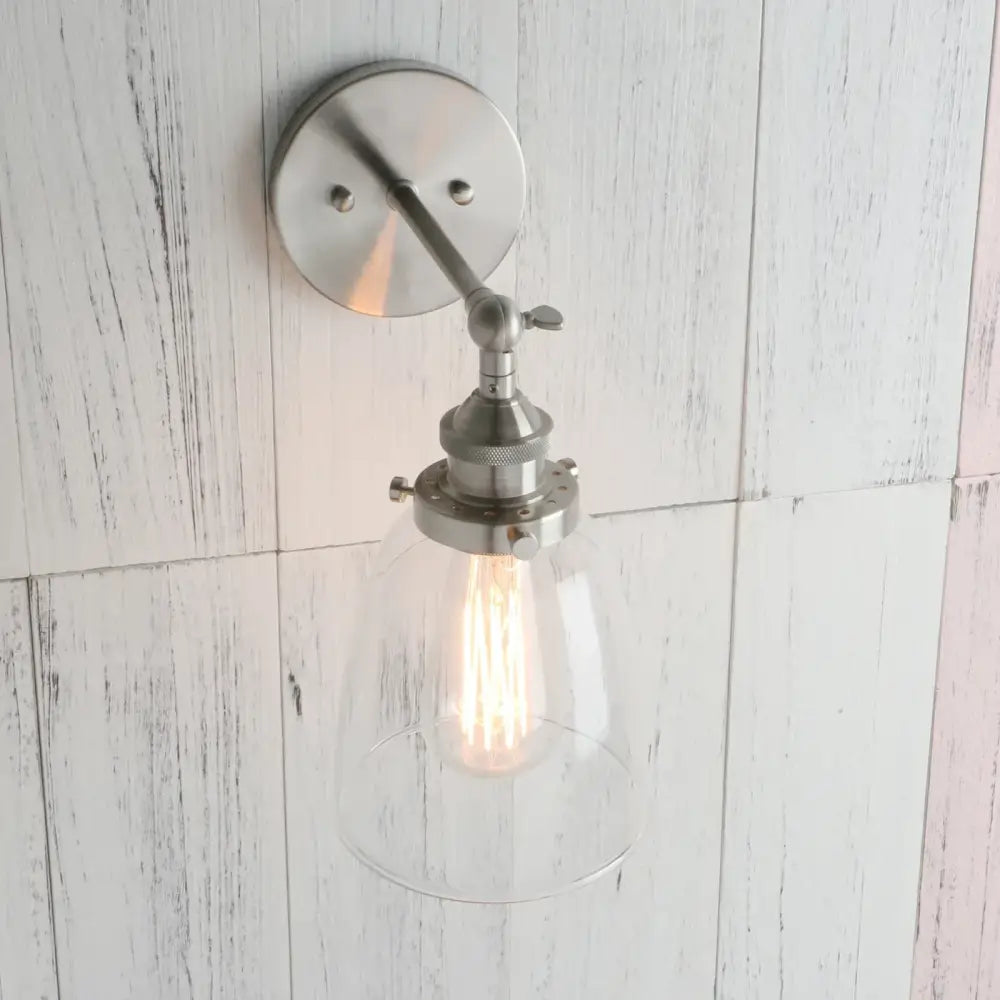 Industrial brushed nickel clear glass wall lamp bedroom sconce