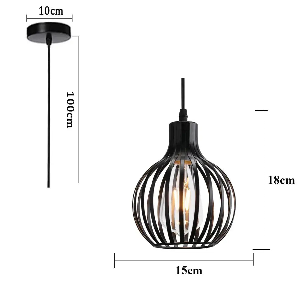 Industrial cage led pendant light black & white living room decor