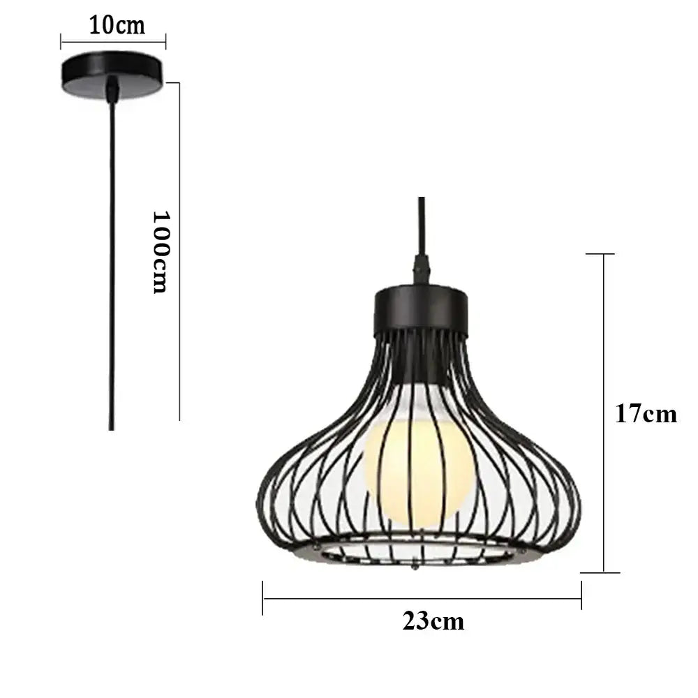 Industrial cage led pendant light black & white living room decor