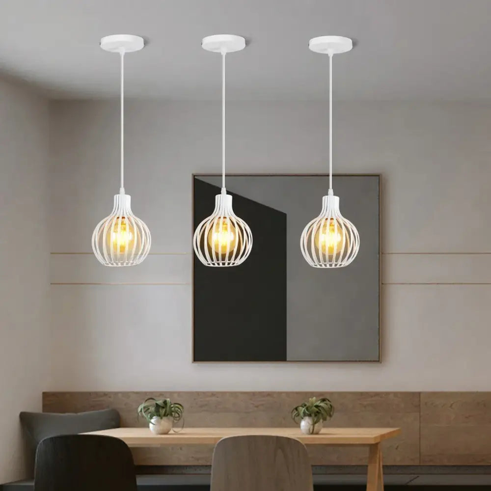 Industrial cage led pendant light black & white living room decor