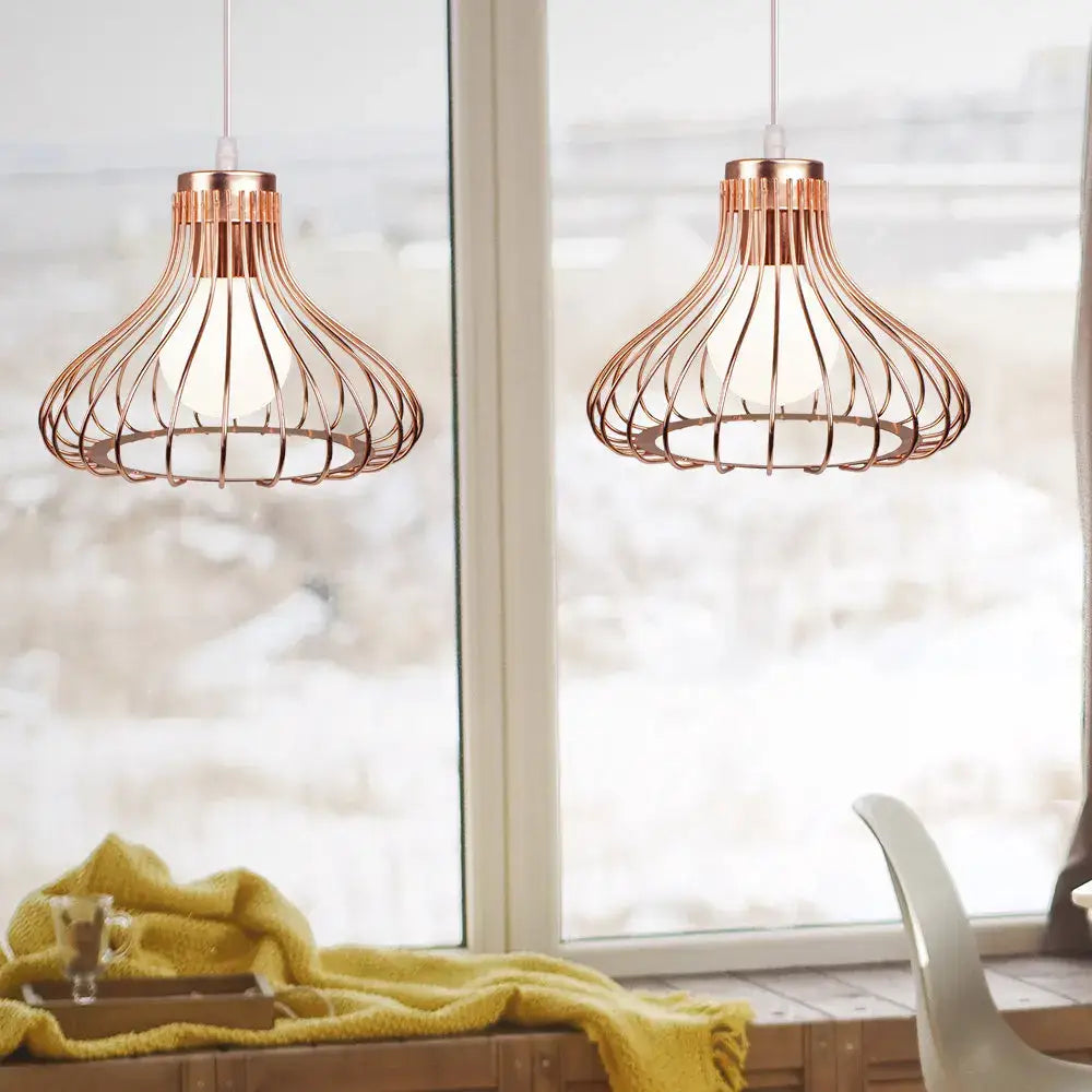 Industrial cage led pendant light black & white living room decor
