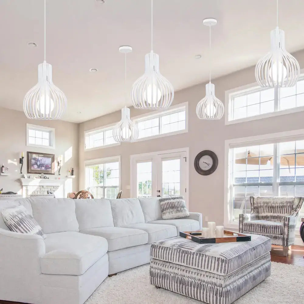 Industrial cage led pendant light black & white living room decor
