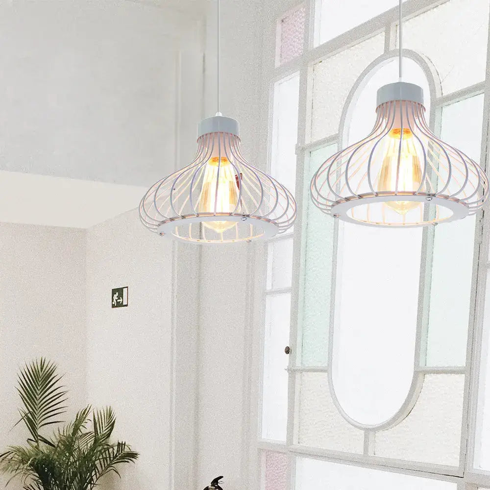 Industrial cage led pendant light black & white living room decor