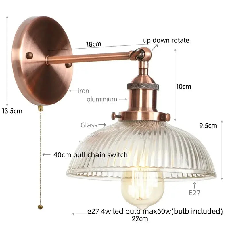 Industrial chrome clear glass wall sconce stairway ribbed light fixture