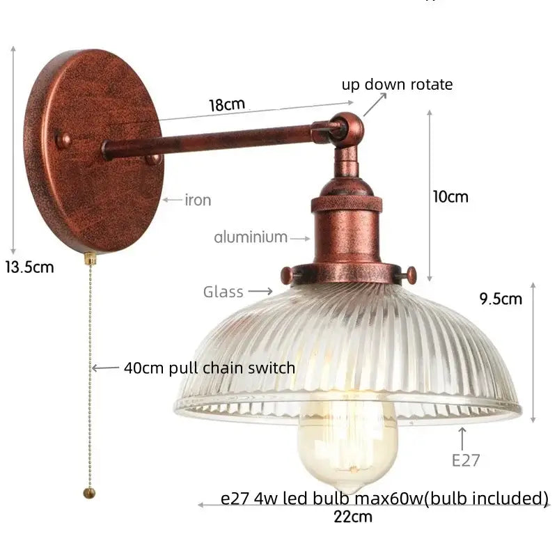 Industrial chrome clear glass wall sconce stairway ribbed light fixture