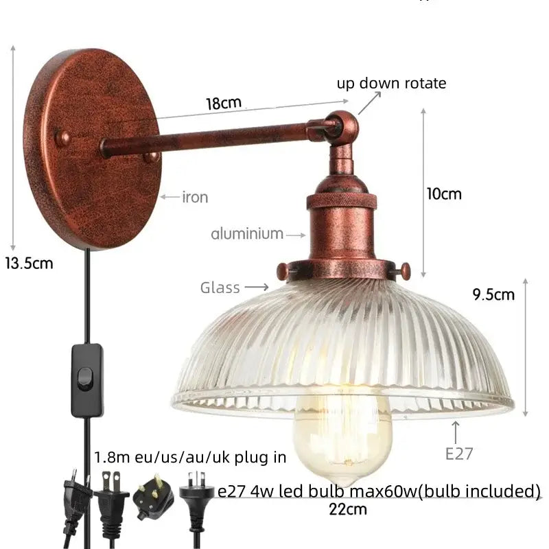 Industrial chrome clear glass wall sconce stairway ribbed light fixture
