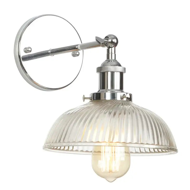 Industrial chrome clear glass wall sconce stairway ribbed light fixture