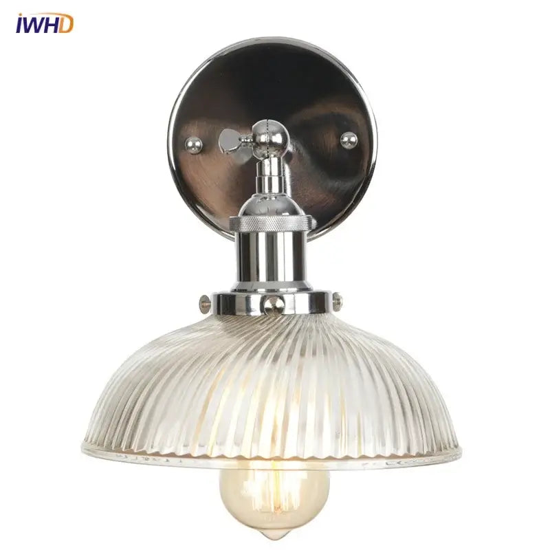 Industrial chrome clear glass wall sconce stairway ribbed light fixture