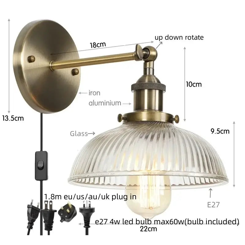 Industrial chrome clear glass wall sconce stairway ribbed light fixture