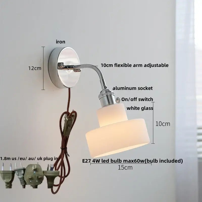 Industrial chrome flexible led wall lamp sconce bedroom reading light