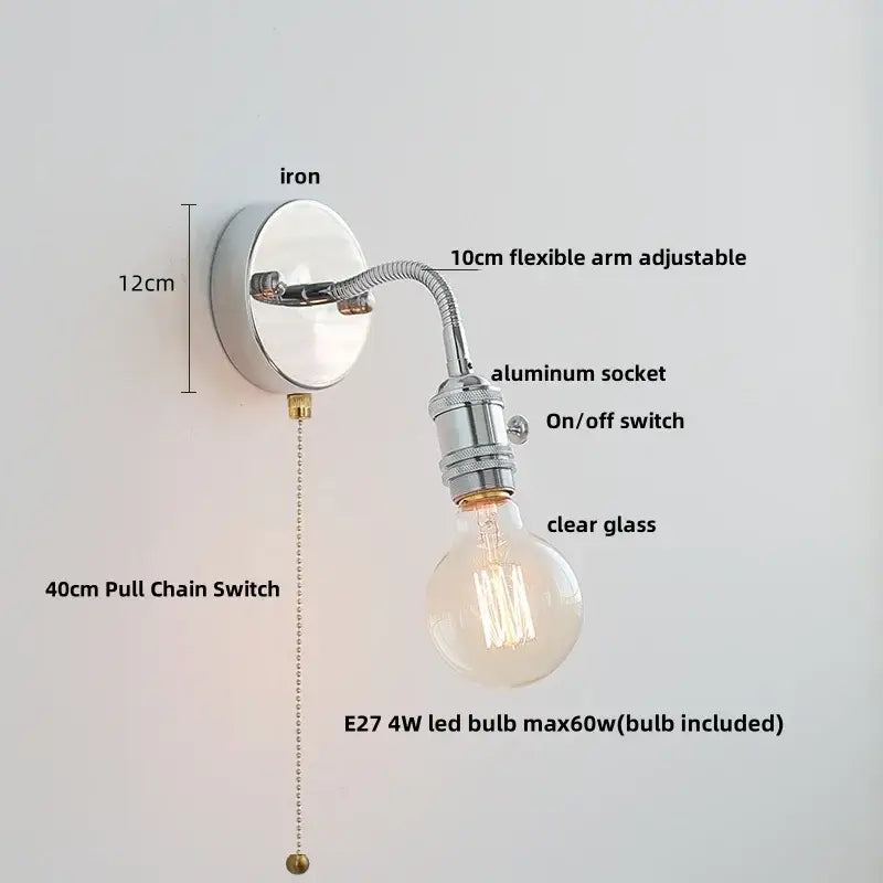 Industrial chrome flexible led wall lamp sconce bedroom reading light