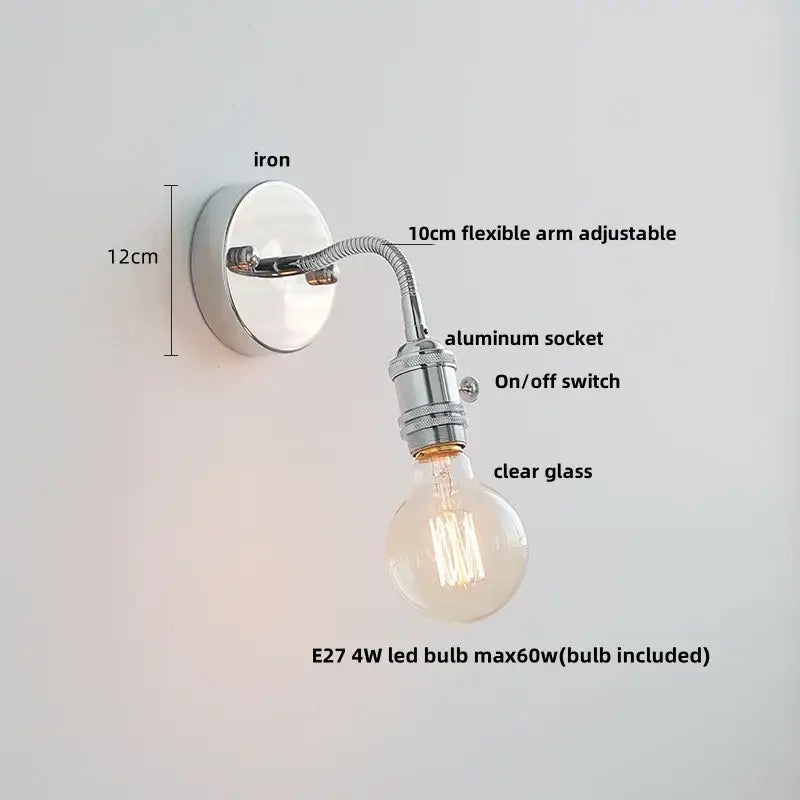 Industrial chrome flexible led wall lamp sconce bedroom reading light