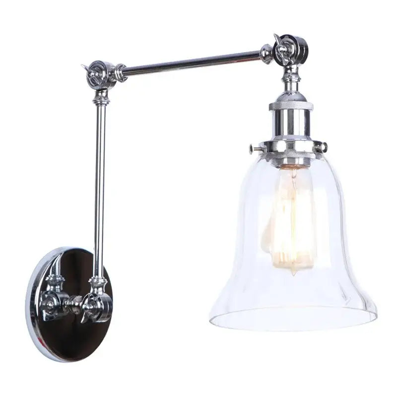 Industrial chrome wall sconce bedroom swing arm glass lamp