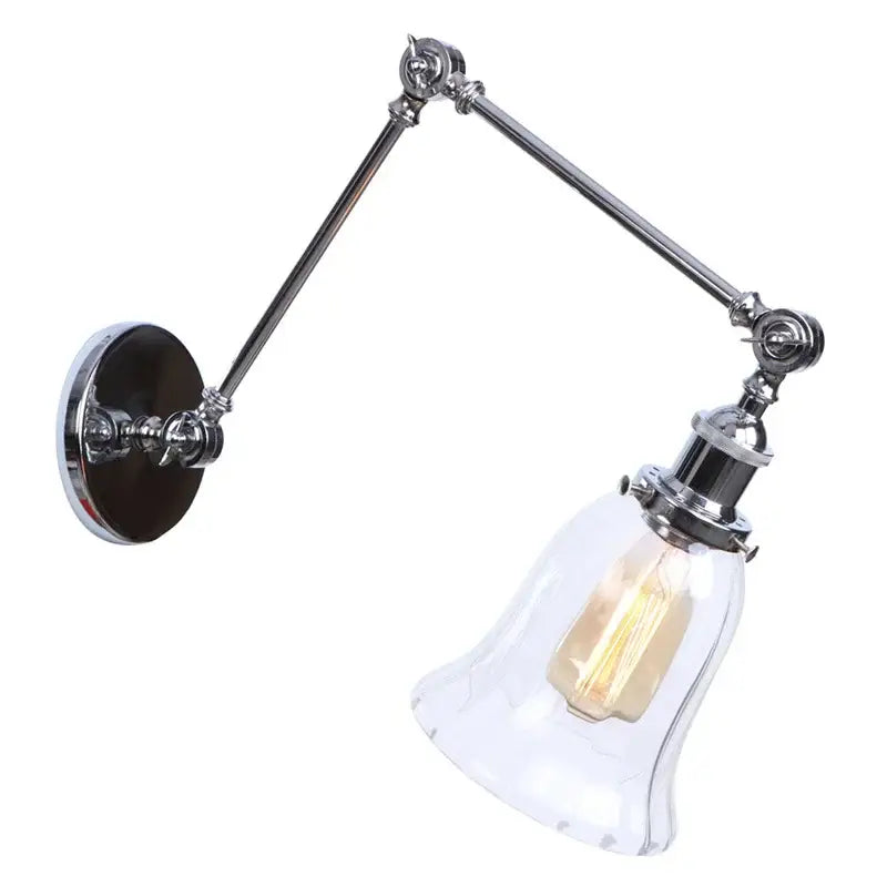 Industrial chrome wall sconce bedroom swing arm glass lamp