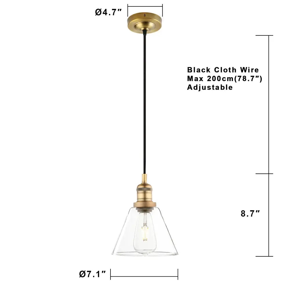 Industrial clear glass funnel flared pendant light kitchen fixture