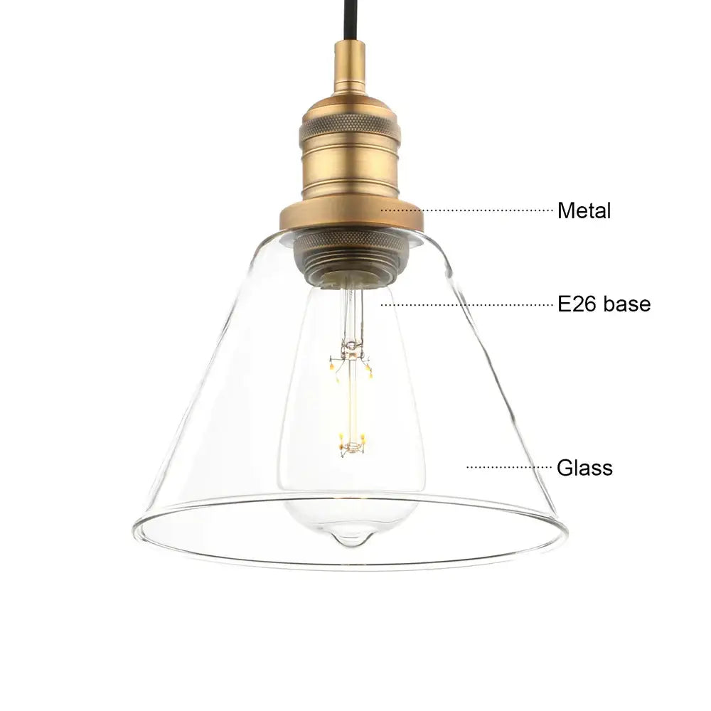 Industrial clear glass funnel flared pendant light kitchen fixture