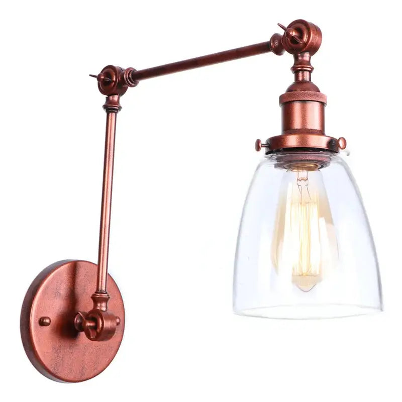 Industrial copper adjustable glass swing arm wall sconce bedroom light