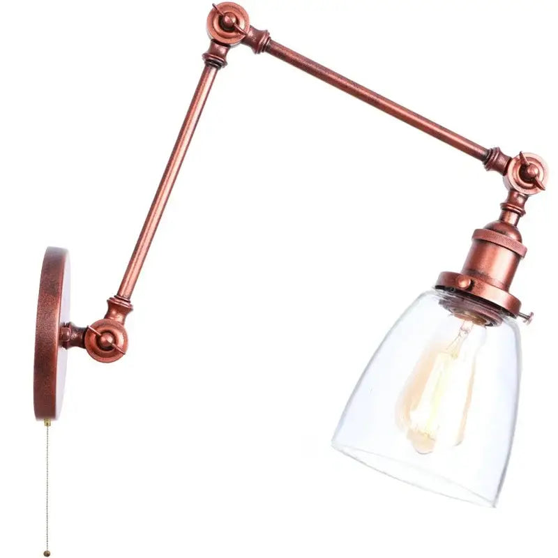 Industrial copper adjustable glass swing arm wall sconce bedroom light