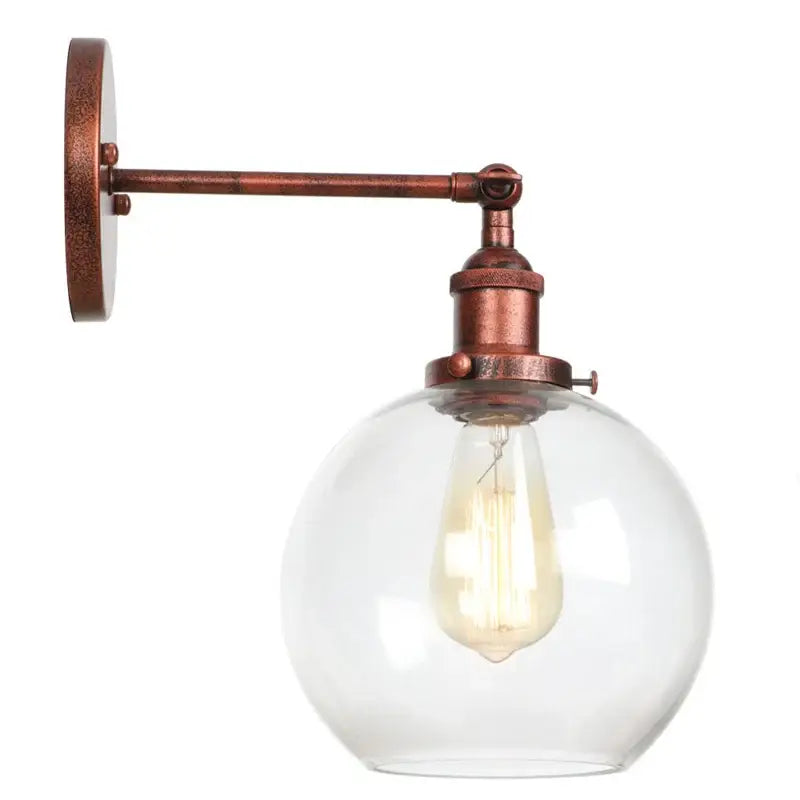 Industrial copper glass globe led bedside lamp bedroom sconce