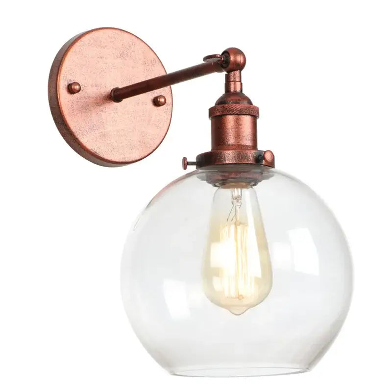 Industrial copper glass globe led wall sconce bedroom light