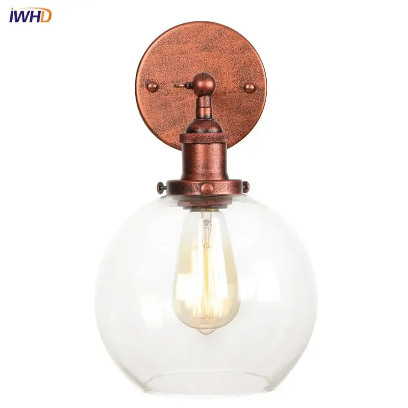 Industrial copper glass globe led wall sconce bedroom light
