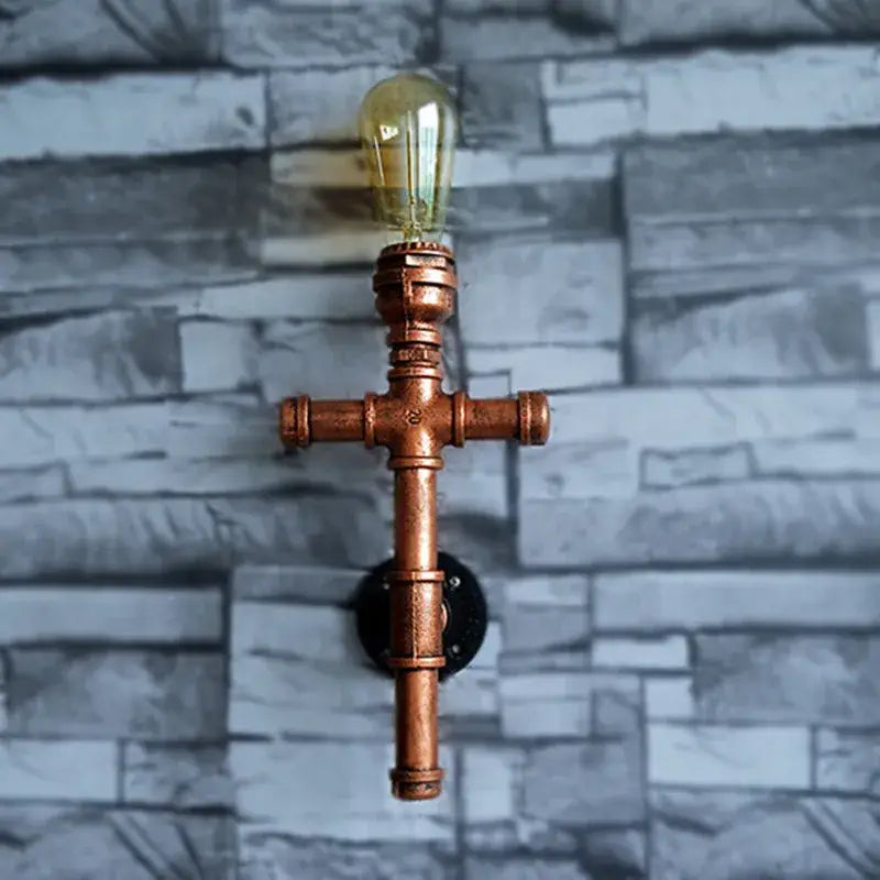 Industrial copper iron pipe wall sconce living room triple edison lamp