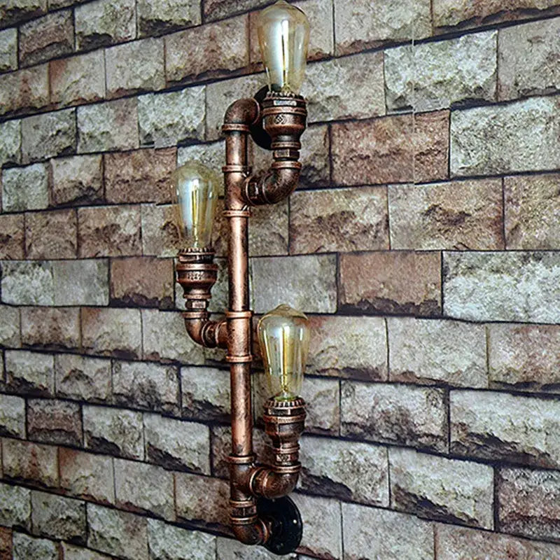Industrial copper iron pipe wall sconce living room triple edison lamp
