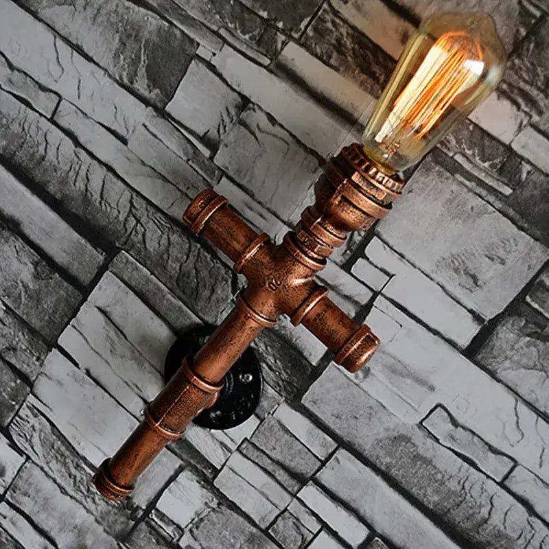 Industrial copper iron pipe wall sconce living room triple edison lamp
