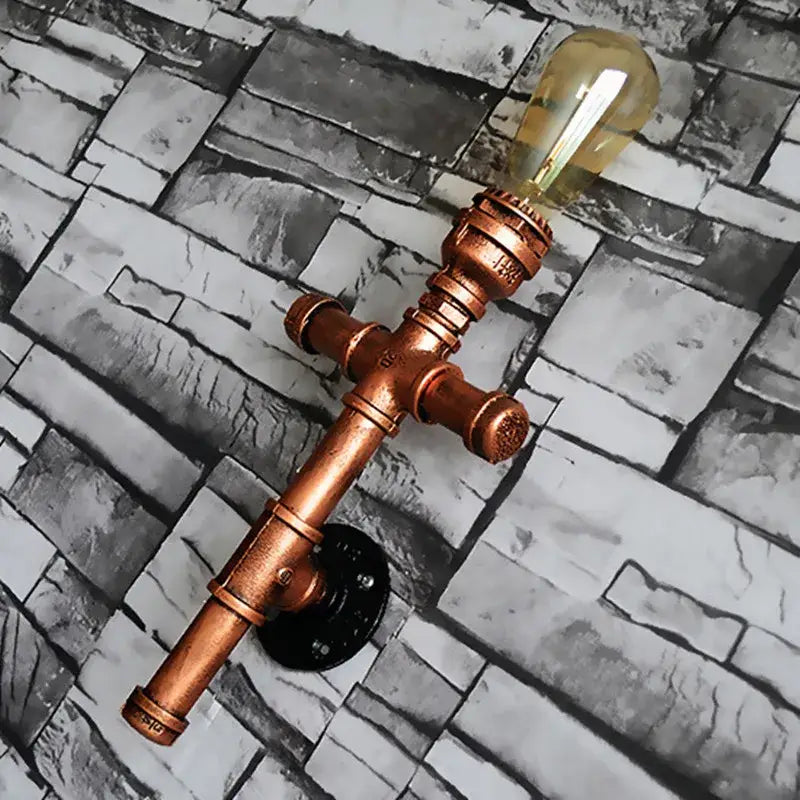 Industrial copper iron pipe wall sconce living room triple edison lamp