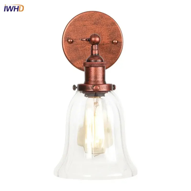 Industrial copper wall light with clear glass shade bedroom sconce