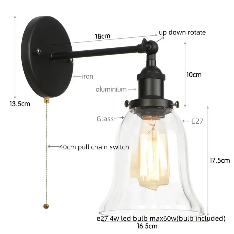 Industrial copper wall light with clear glass shade bedroom sconce