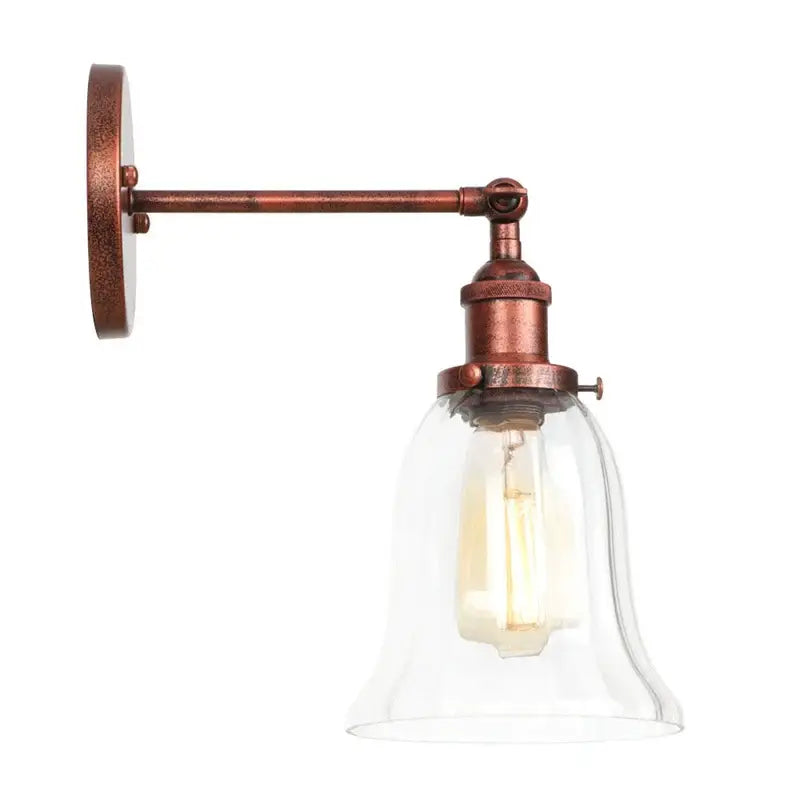 Industrial copper wall light with clear glass shade bedroom sconce