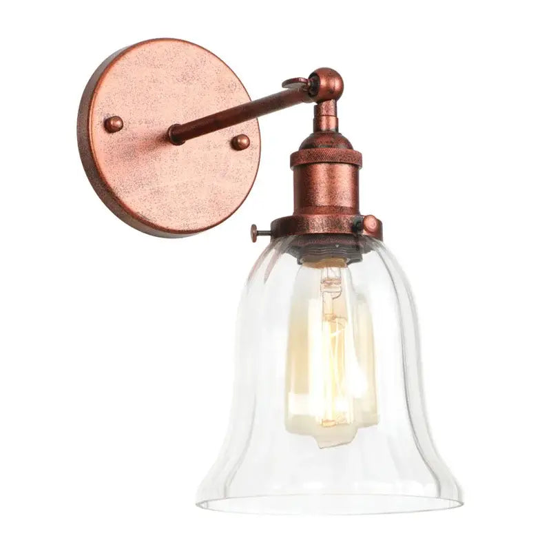 Industrial copper wall light with clear glass shade bedroom sconce