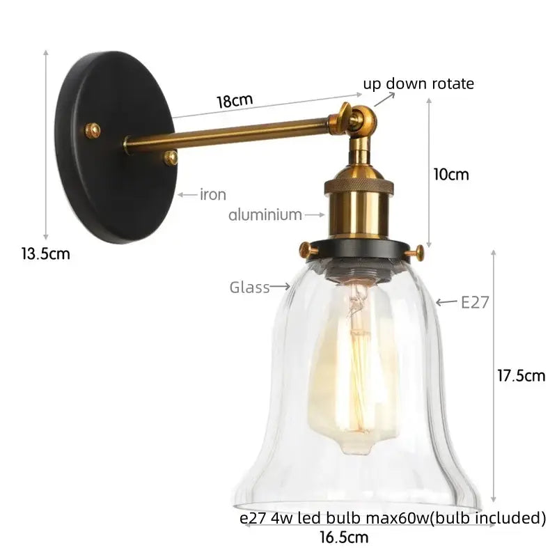 Industrial copper wall light with clear glass shade bedroom sconce