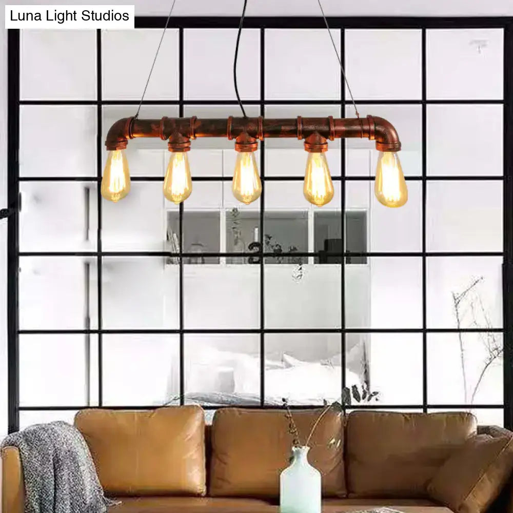 Industrial copper water pipe chandelier light fixture dining room