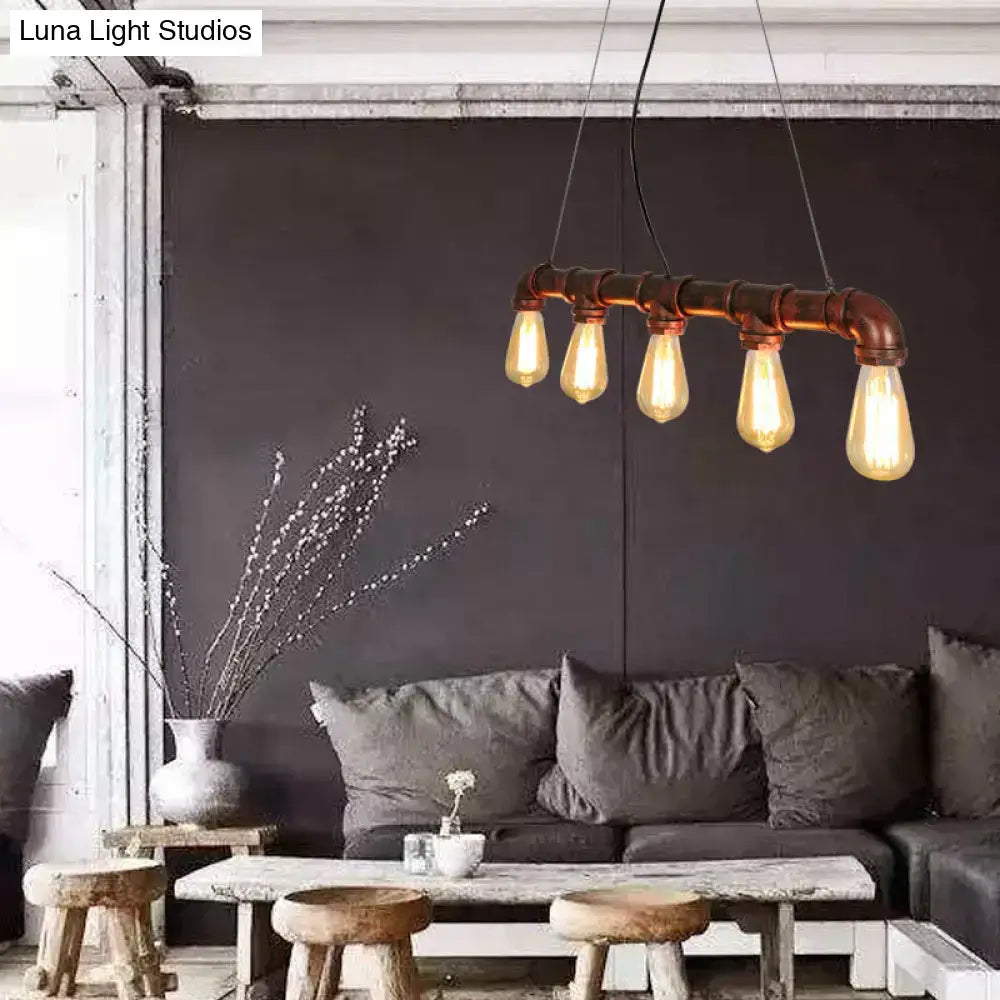 Industrial copper water pipe chandelier light fixture dining room