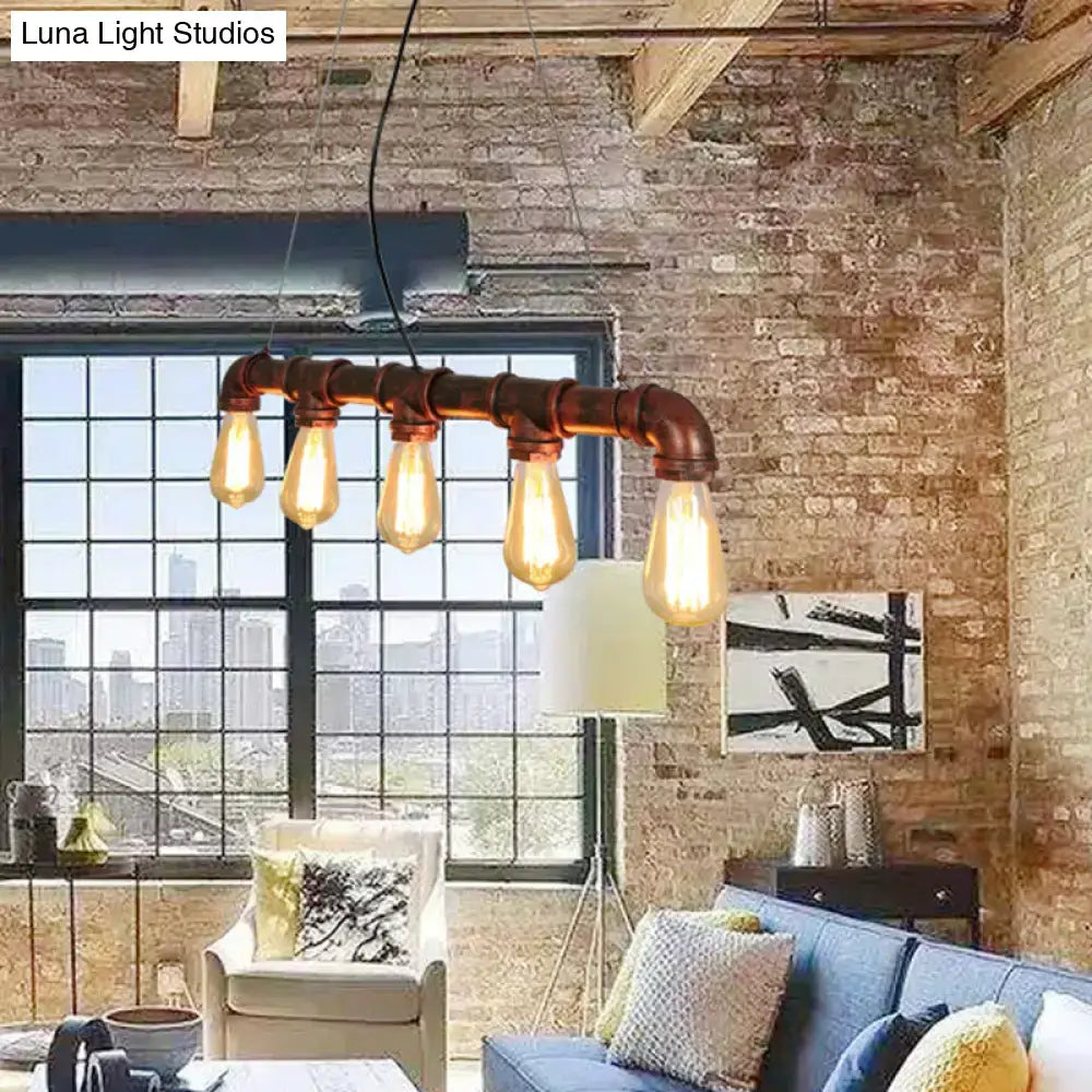 Industrial copper water pipe chandelier light fixture dining room