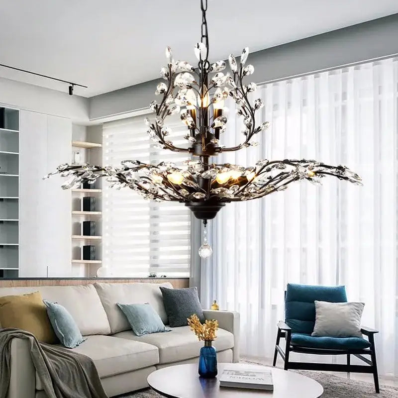Industrial crystal chandelier antique bronze branch dining room light