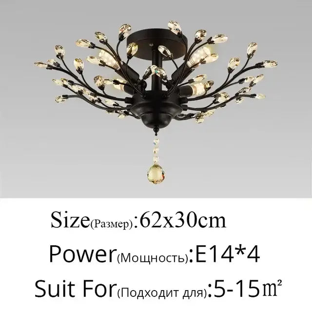 Industrial crystal chandelier antique bronze branch dining room light