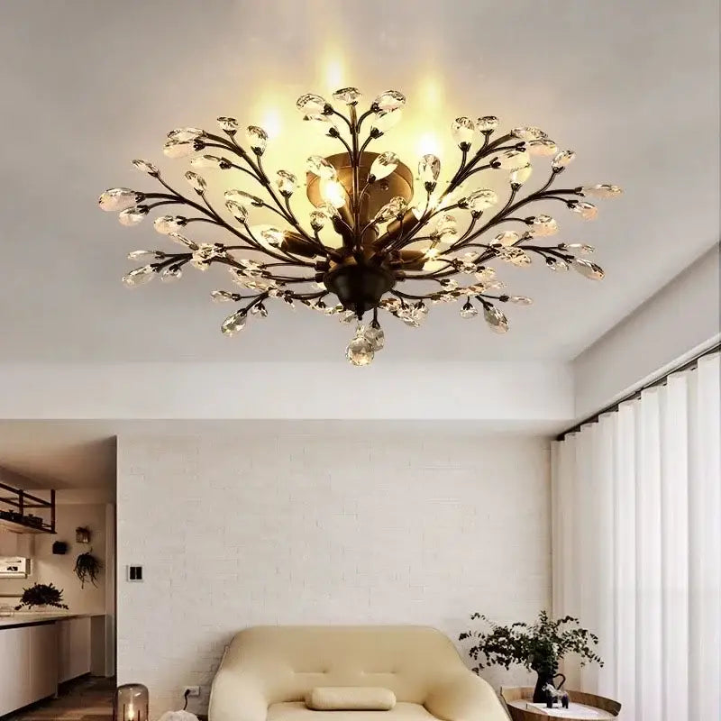 Industrial crystal chandelier antique bronze branch dining room light