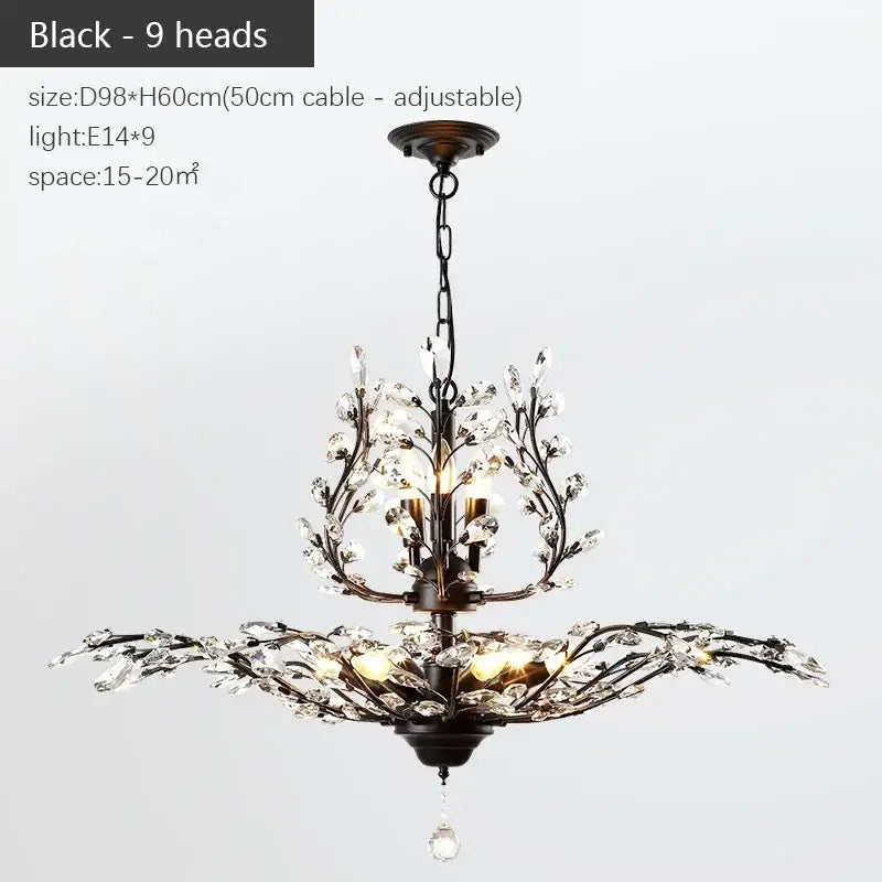 Industrial crystal chandelier antique bronze branch dining room light