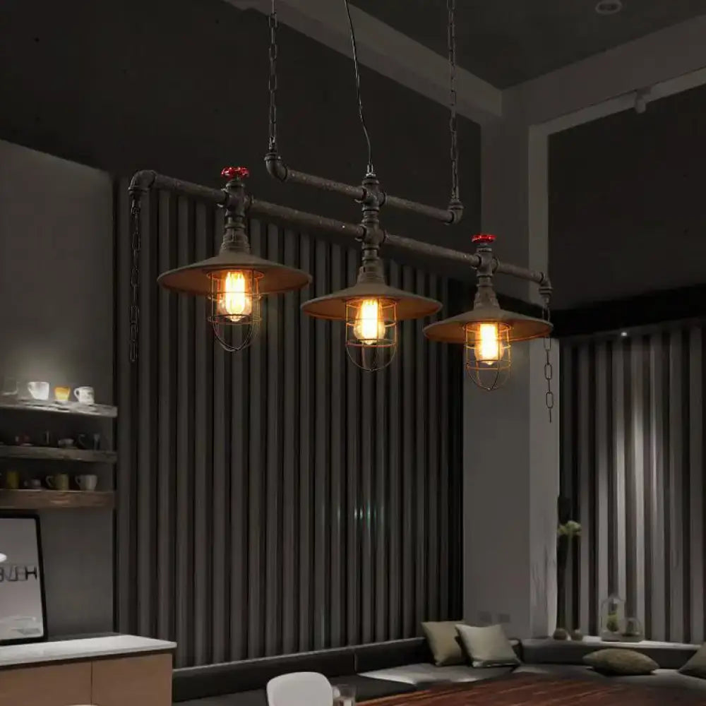 Industrial dark rust cone island pendant light kitchen pipe fixture