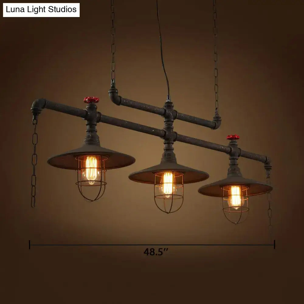 Industrial dark rust cone island pendant light kitchen pipe fixture
